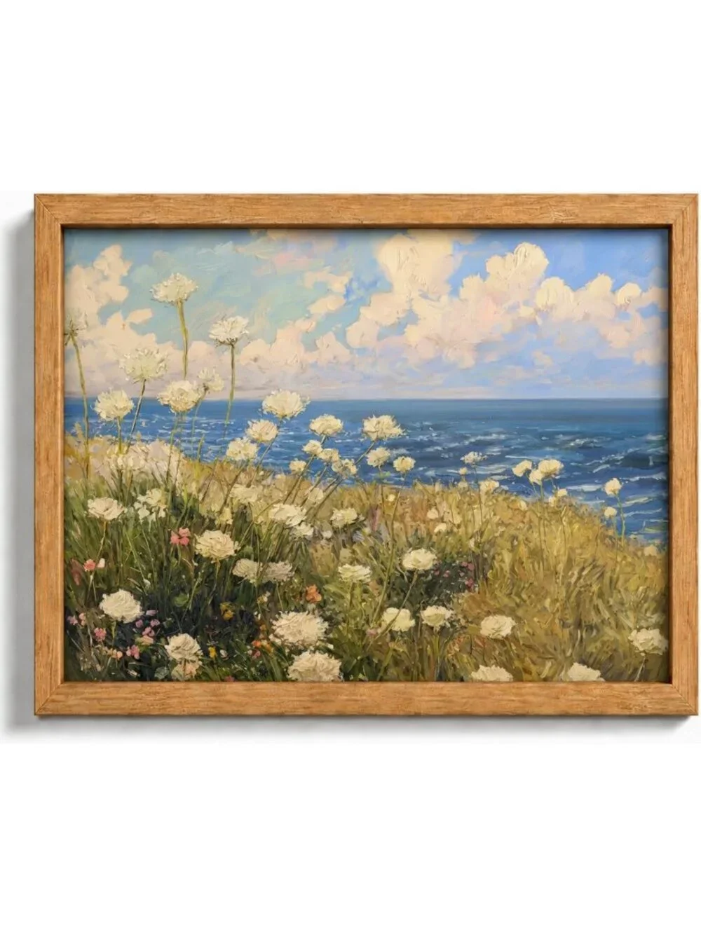 Vintage Coastal Wildflower Canvas Wall Art 12x16 | Seaside Floral Decor for Home
